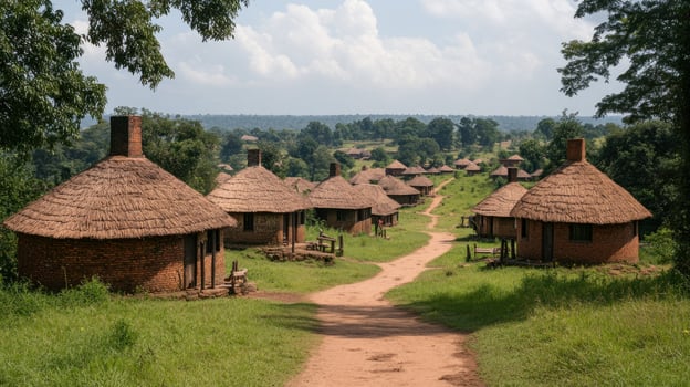 African Village Homes on Dirt Road photo