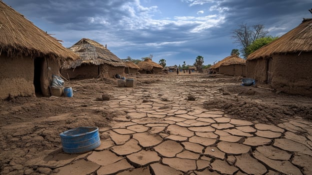 African village street cracked earth drought photo