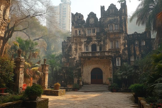 Ancient Castle Amidst Lush Tropical Foliage photo