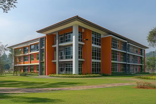 Modern Orange and Gray Building Campus Structure photo
