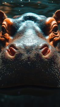 Hippo underwater in clear water during daytime showcasing unique facial features and textures photo