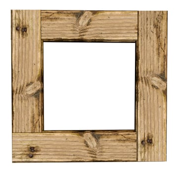 Blank wall hanging square wooden picture and photo frame, isolated background.