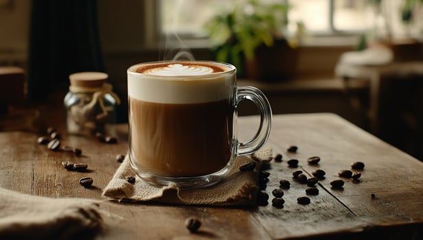 Cozy coffee in a clear mug photo