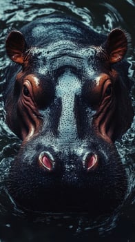 Close-up view of a hippo in serene water during daylight hours in a natural habitat photo