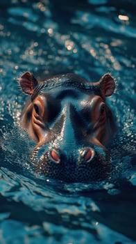 Hippo swimming in clear water during daytime in a natural habitat environment photo