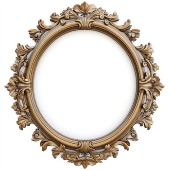 An ornate, vintage-style picture frame with intricate floral designs and a blank interior photo