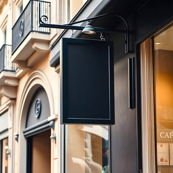 Blank Business Signboard on a Stylish Building Exterior for Custom Branding and Logo Mockup photo