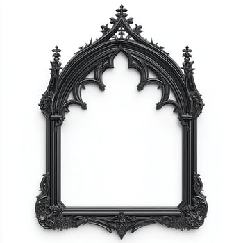A decorative black gothic-style picture frame with intricate details and an empty center photo