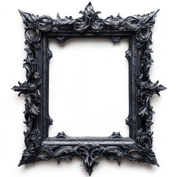 Ornate black picture frame with intricate detailing, designed to hold artwork or photograph, photo