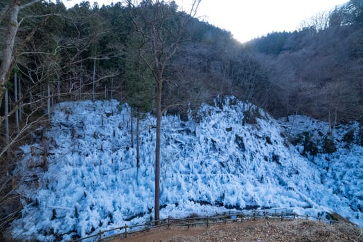 A panoramic landscape of beautiful icicles at Ashigakubo Saitama in winter photo