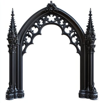A gothic-style archway featuring intricate designs and spires, suitable for architectural use photo