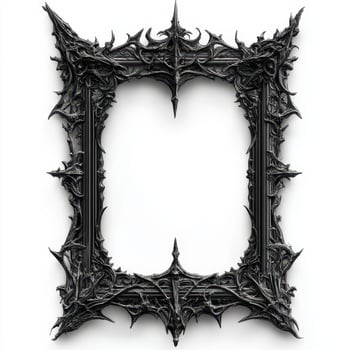 Ornate black frame with intricate, spiky designs, suitable for displaying artwork photo