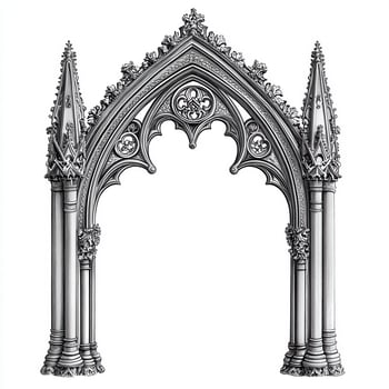 A detailed illustration of a Gothic architectural arch with ornate decorations and columns photo