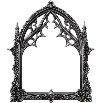 Ornate gothic-style picture frame with intricate designs and pointed arches photo