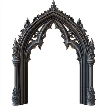 Ornate Gothic archway with intricate carvings and details photo