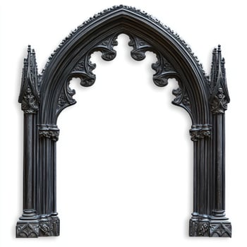 A gothic-style archway with intricate detailing and columns photo