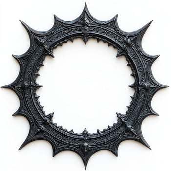 A decorative, spiked black circular frame with intricate designs photo