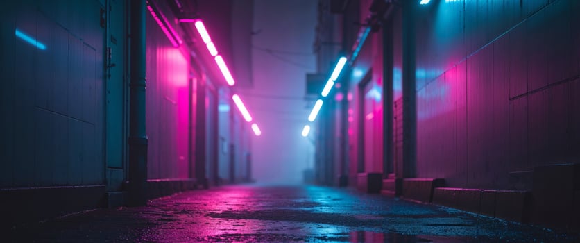 Neon lights in a dark alleyway photo