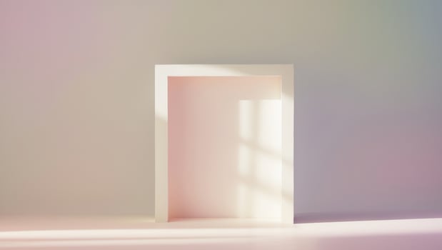An open door in a room with a rainbow background photo