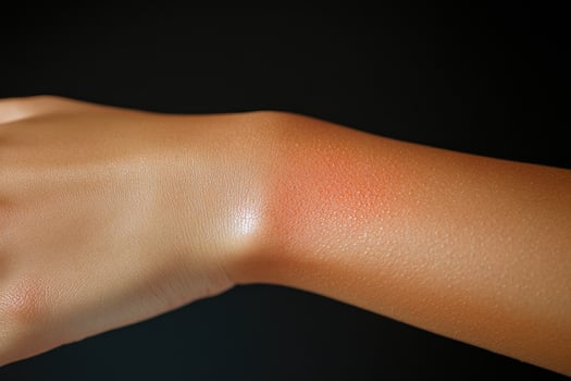 Close-up of Sun-Kissed Skin with Glimmering Drops of Sweat photo