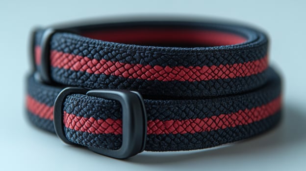 Close Up of a Black and Red Fabric Strap with Buckle photo