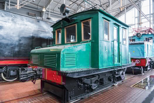 green retro train in the Railway Museum photo