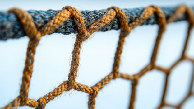 Close-Up of a Woven Rope Net with Blurred Background photo