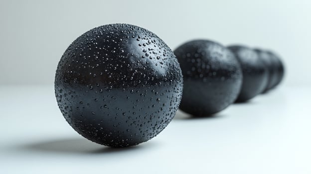 Black Spheres with Water Drops on White Background photo