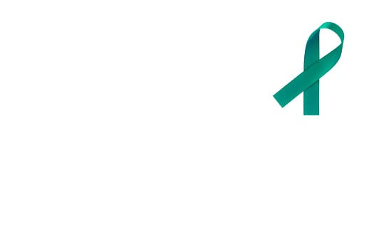 Turquoise ribbon, symbol of social awareness, isolated on white background. World Cancer Day. copy space. photo