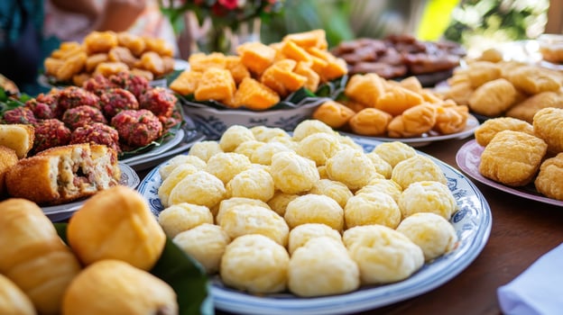A colorful spread of assorted pastries and snacks displayed for a festive gathering photo