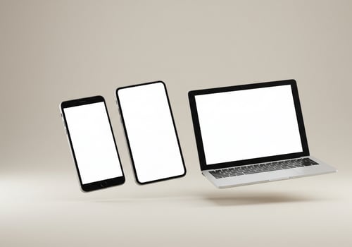 Modern Devices Mockup. Smartphones and Laptop in Neutral Background photo