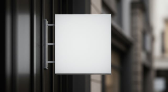 Blank Square Sign Mockup on Building Exterior photo