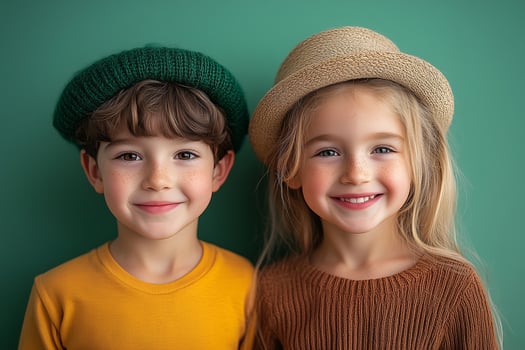 Children in festive hats smiling, Irish-American heritage celebration, cultural traditions, family-friendly holiday joy photo