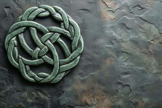 Celtic knot symbol on a textured stone background with space for custom text, representing Irish folklore and heritage photo