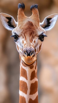 Giraffe portrait showcasing its distinctive features and unique expression in a natural setting during daylight photo