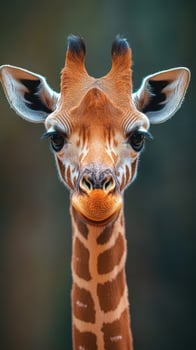 Majestic giraffe close-up showcases beautiful features in a serene natural setting during golden hour photo