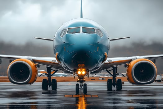 Airplane on Rainy Runway Aviation and Transportation Concept for Travel and Weather Themes photo