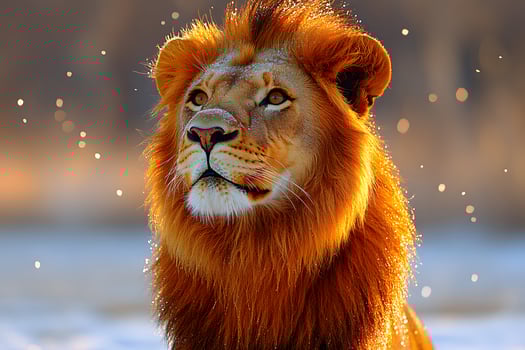 Majestic Lion with Golden Mane in Sunlit Wilderness photo