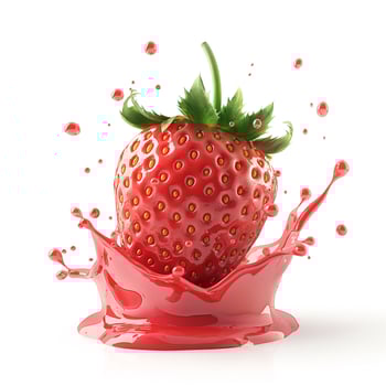 A vibrant red strawberry splashes into a pool of juice, capturing the essence of freshness and vitality. photo