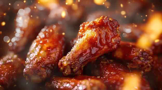 Close-up of chicken wings with red sauce photo