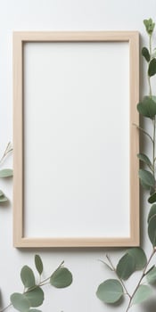 Contemporary certificate template with wooden frame and green foliage for elegant design photo