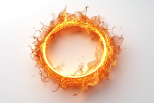 An artistic depiction of a fiery circle, showcasing vibrant flames and translucent smoke in a dynamic swirl. photo