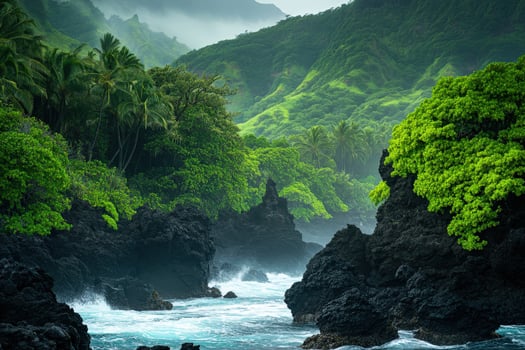 Lush tropical landscape by the coast photo