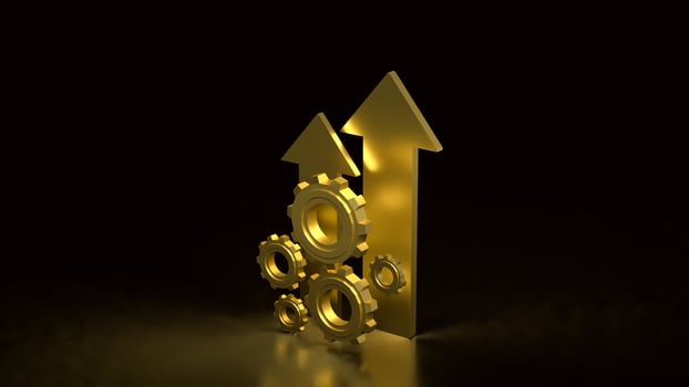 Gold Arrow and Gear for Business concept 3d Rendering . photo