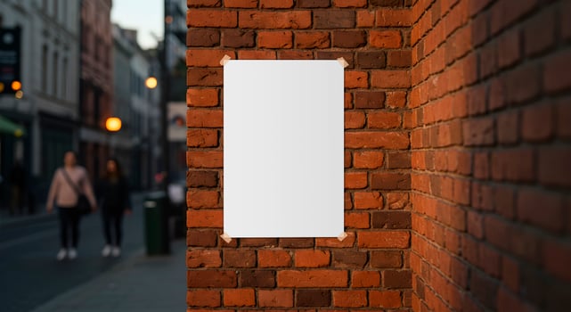 poster taped to urban brick wall photo