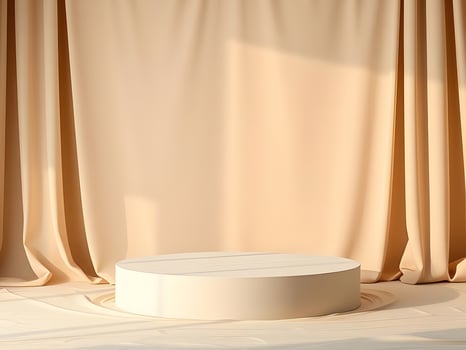 Minimalist Beige Stage with Curtains - Product Display, Presentation Background, 3D Render, Mockup, Podium photo