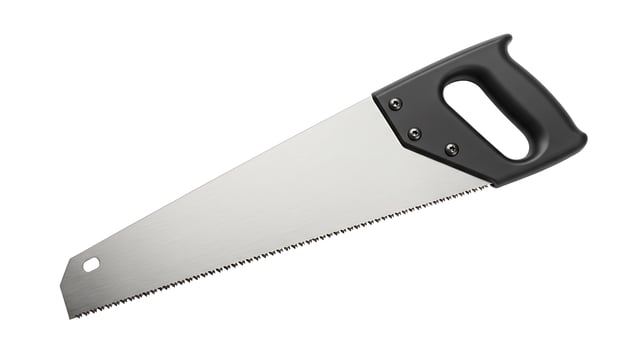 Hand Saw with Black Handle and Silver Blade Isolated on White photo