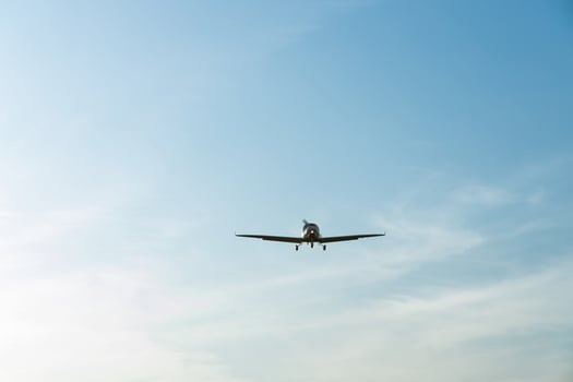 Single engine ultralight aircraft flying in the sky. empty space for insertion. photo