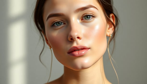 a woman with green eyes and a white shirt photo