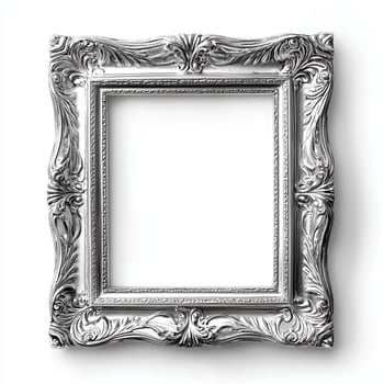 An ornate silver picture frame with a blank interior, ready for a photo or artwork.